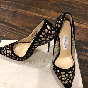 Jimmy Choo laser cut pump with gold underlay